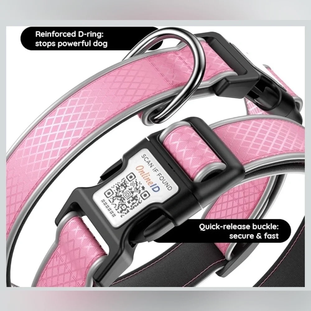 Dog Collar Reflective Pink QR Code For Lost Dog